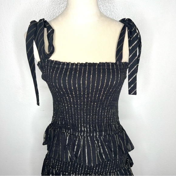 HOUSE OF HARLOW 1960 Tiered Ruffle Mini Dress Tie Shoulder Back Gold Size XS - Picture 2 of 10